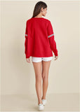 French Terry V Neck Top Red