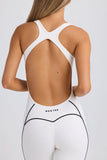 Petite Soft Active Open Back Jumpsuit in White
