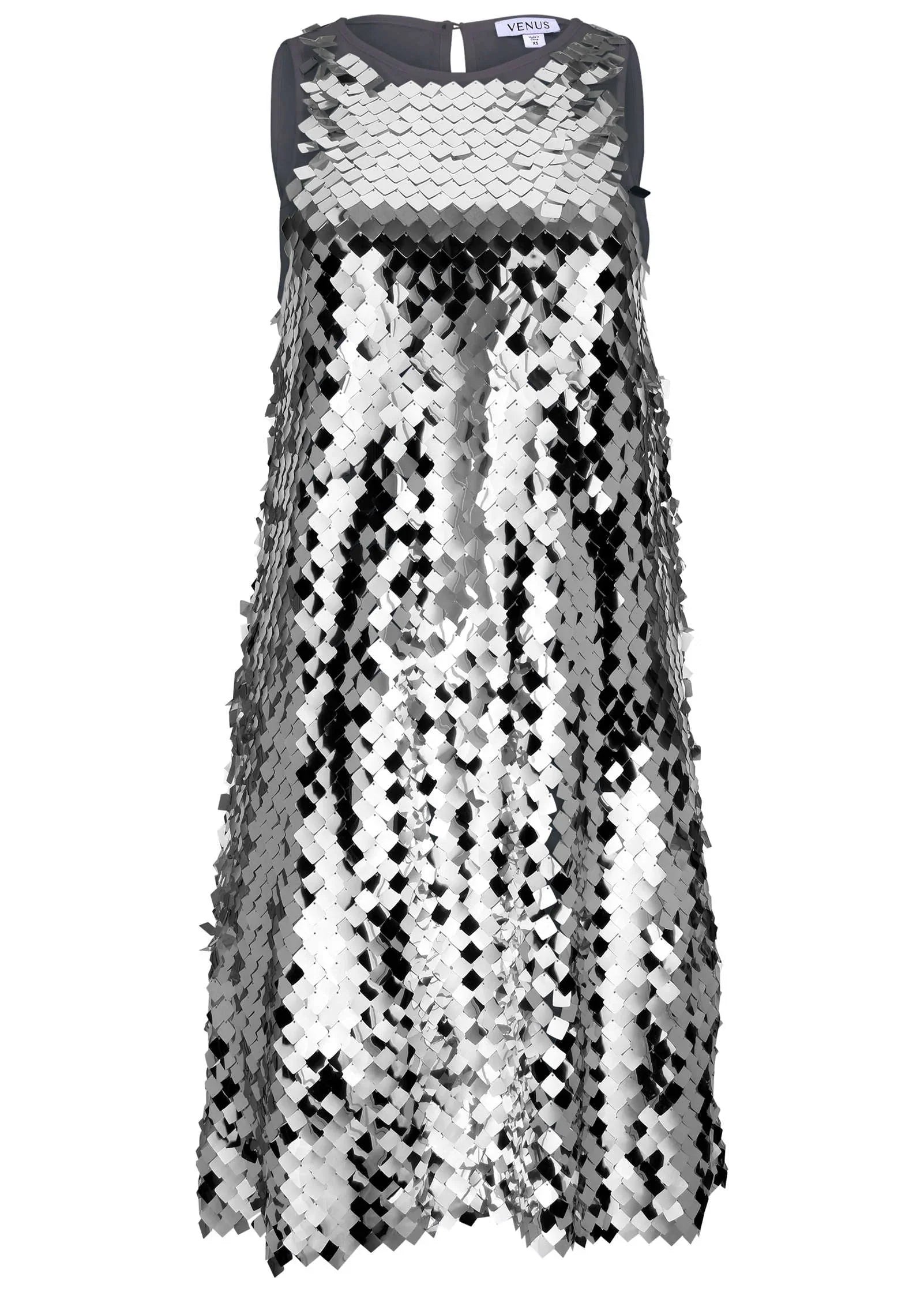 Mirror Sequin Mini Dress Silver