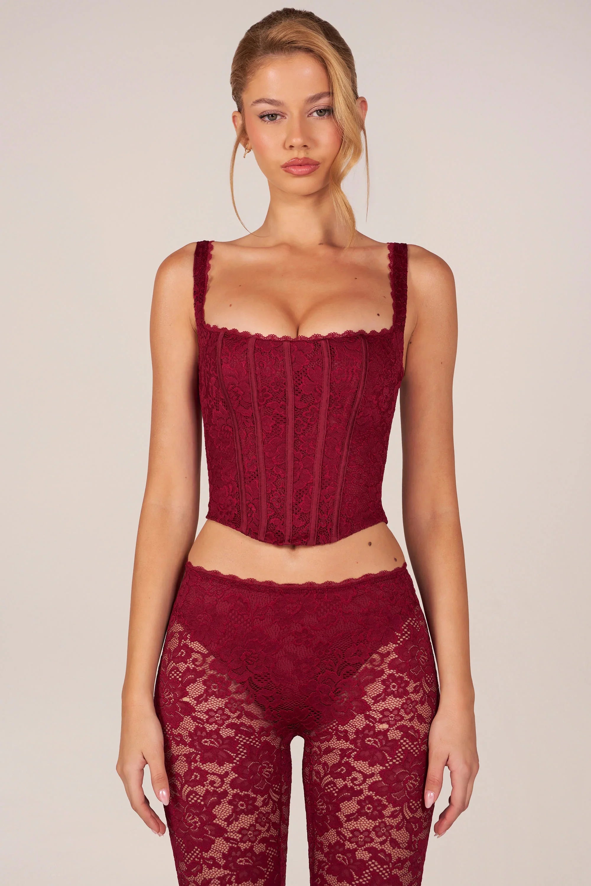 Lace Up Corset Top in Cherry Red