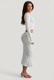 Ruffle Trim Pointelle Knit Midaxi Skirt in White