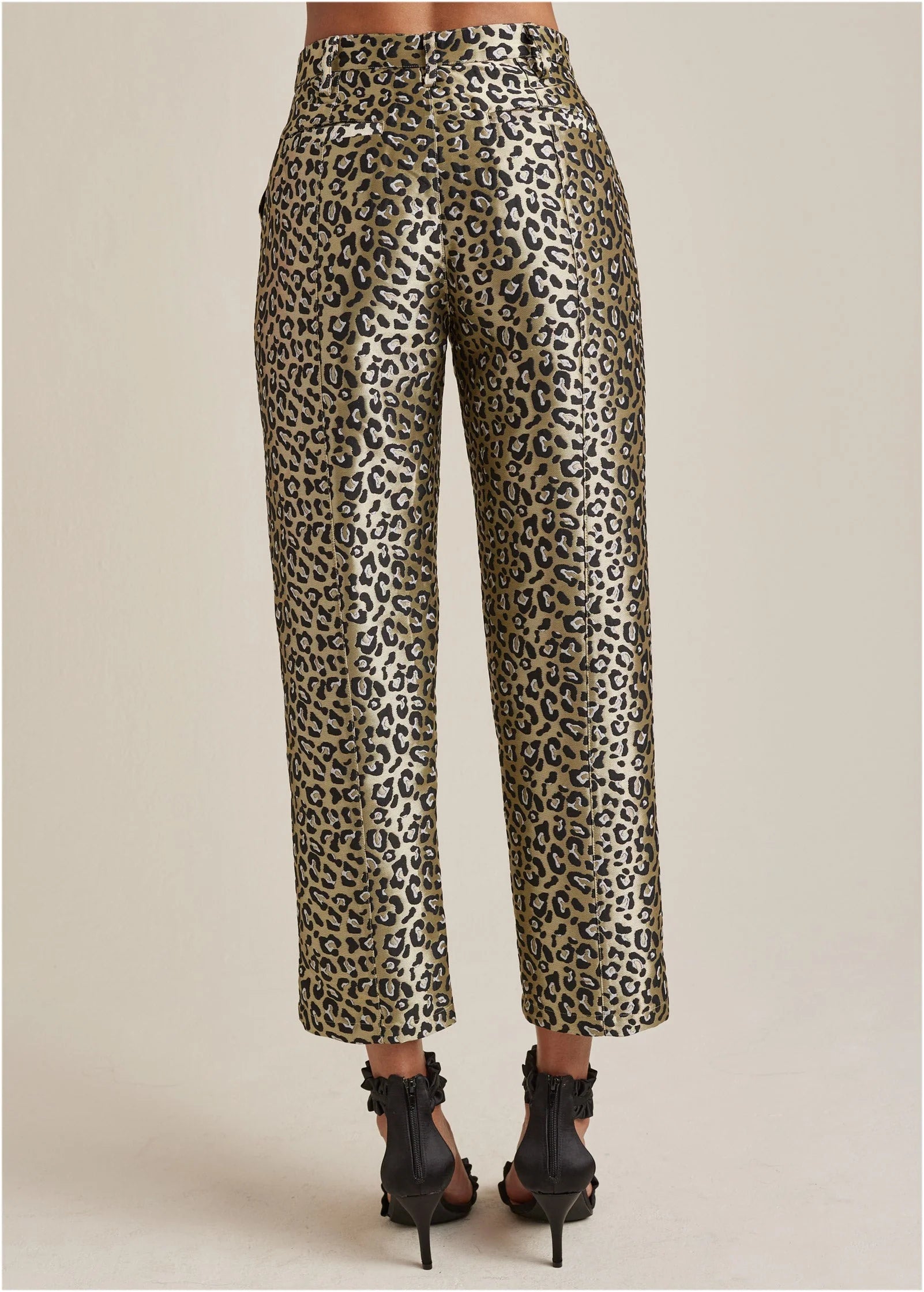Jacquard Slit Hem Pants Black Gold