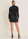Sequin Velvet Mini Dress Black