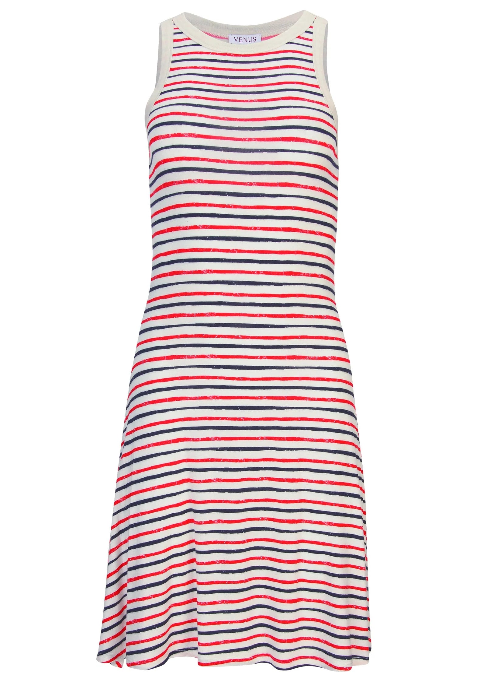 Printed Fit And Flare Dress Tricolor Boardwalk Stripe
