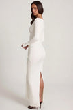 Soft Jersey Boat Neck Tie Gather Maxi Dress in White