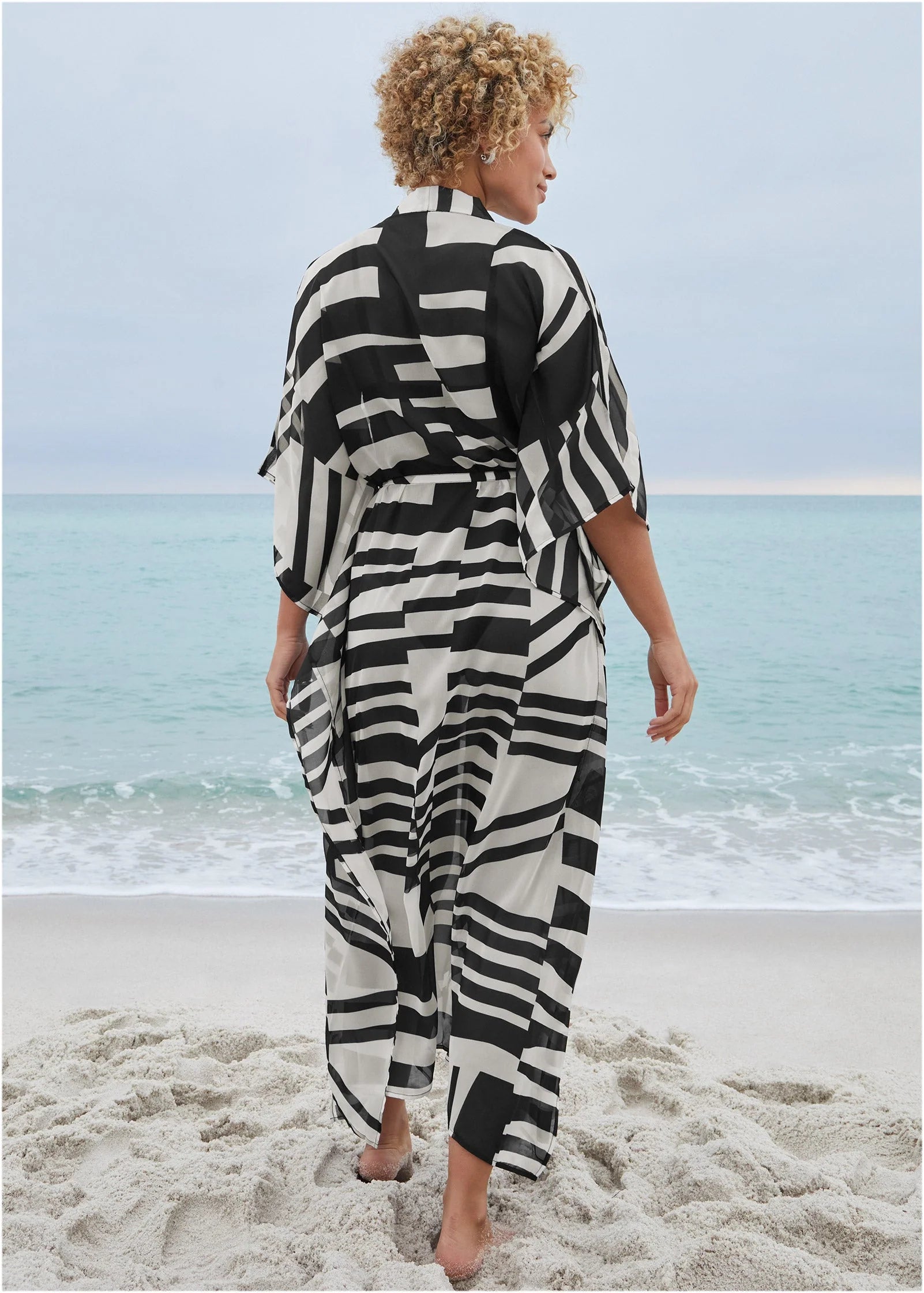 Front Tie Kimono Cover Up Modern Abstract