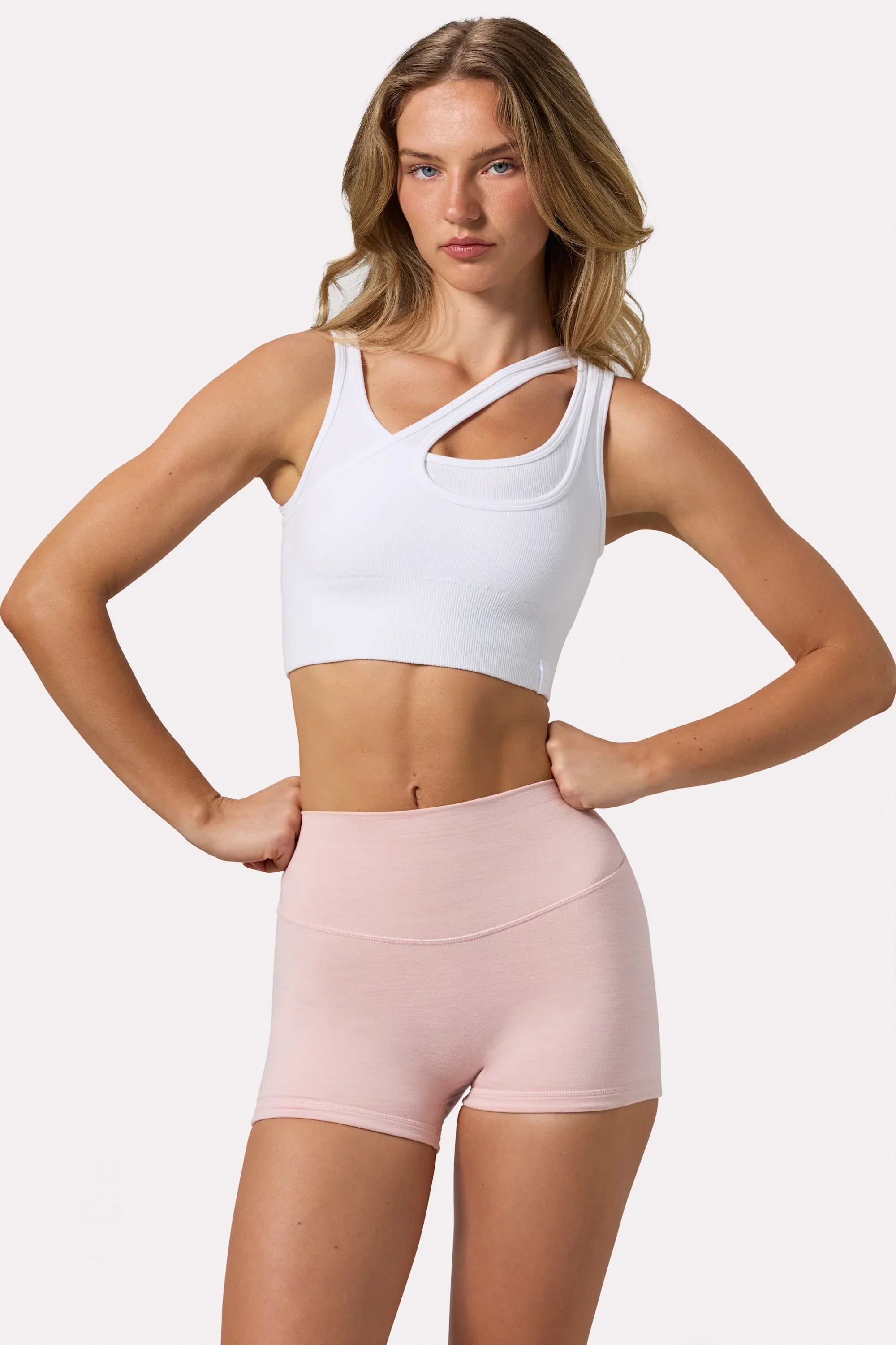 Seamless Soft Rib Asymmetric Sports Bra in White