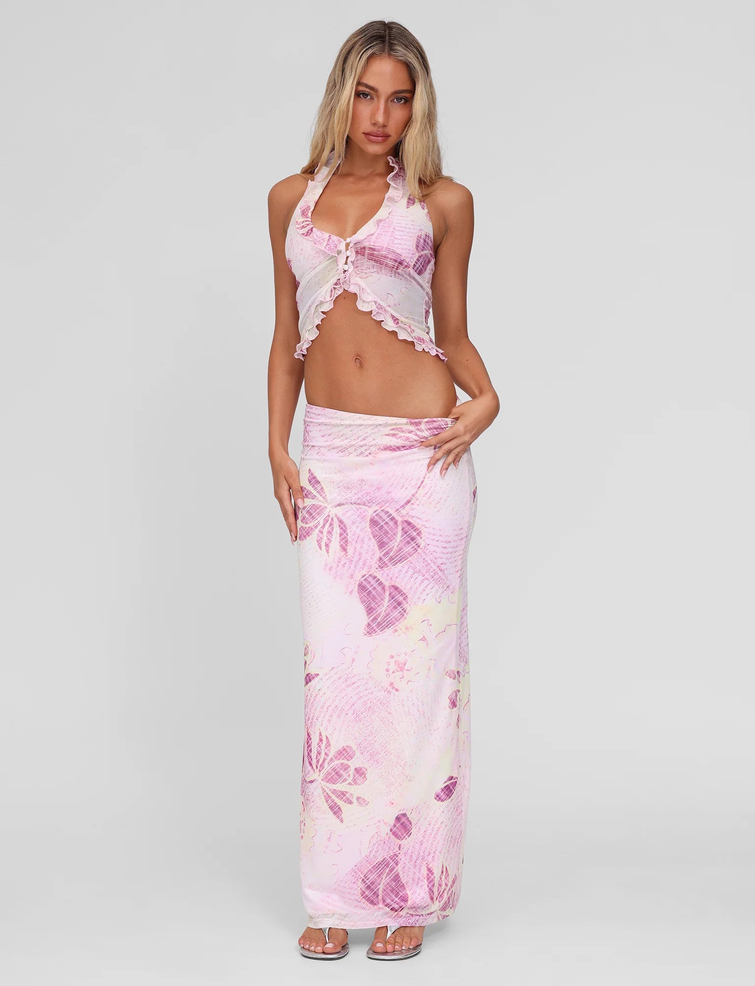 DALILA MIDI SKIRT GRUNGE FLORAL MAGENTA