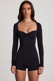 Soft Jersey Sweetheart Long Sleeve Mini Playsuit in Black