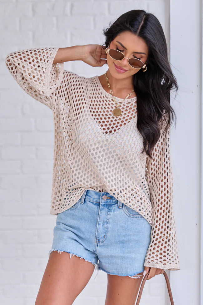 Let It Go Tan Open Knit Sweater SALE